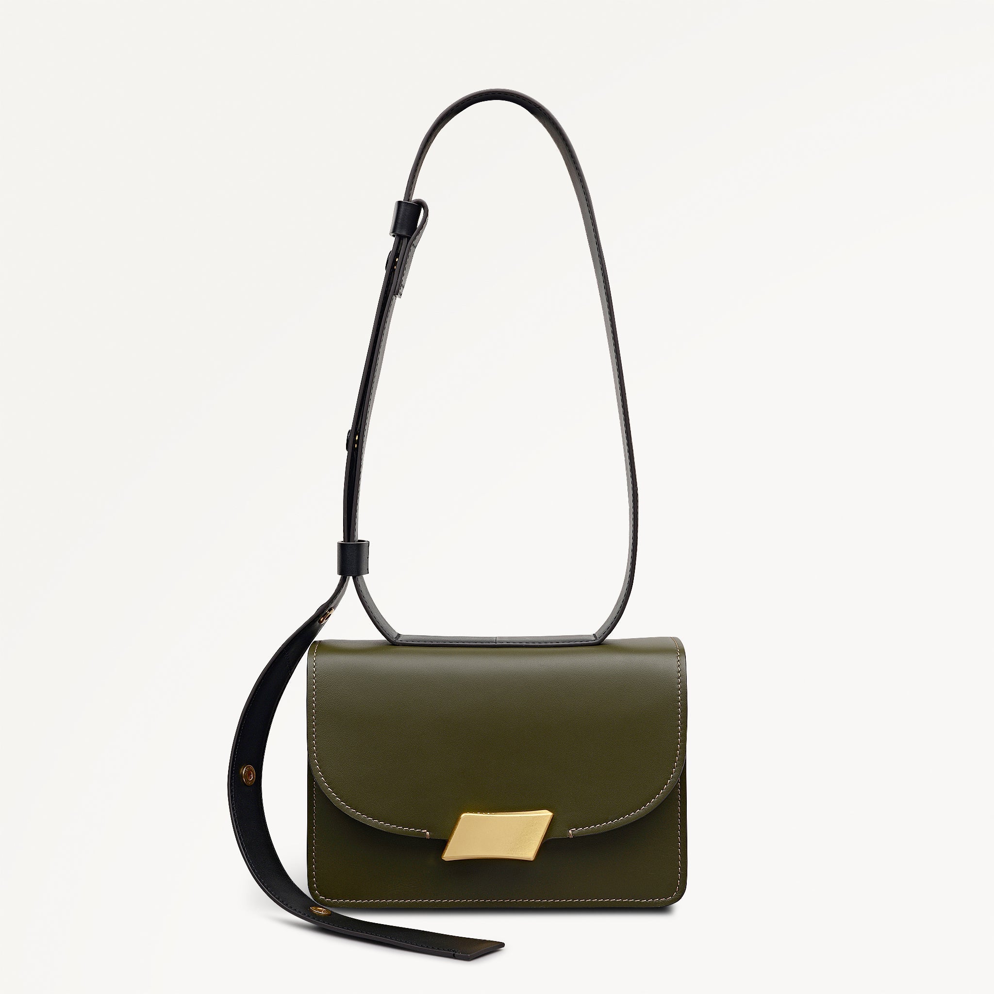 The Belsize Leather Small Flapover Shoulder Bag in Pine Needle - 112264