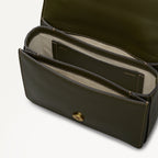 The Belsize Leather Small Flapover Shoulder Bag in Pine Needle - 112264