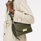 The Belsize Leather Small Flapover Shoulder Bag in Pine Needle - 112264