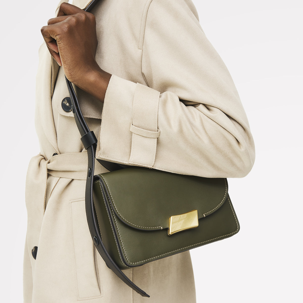 The Belsize Leather Small Flapover Shoulder Bag in Pine Needle - 112264