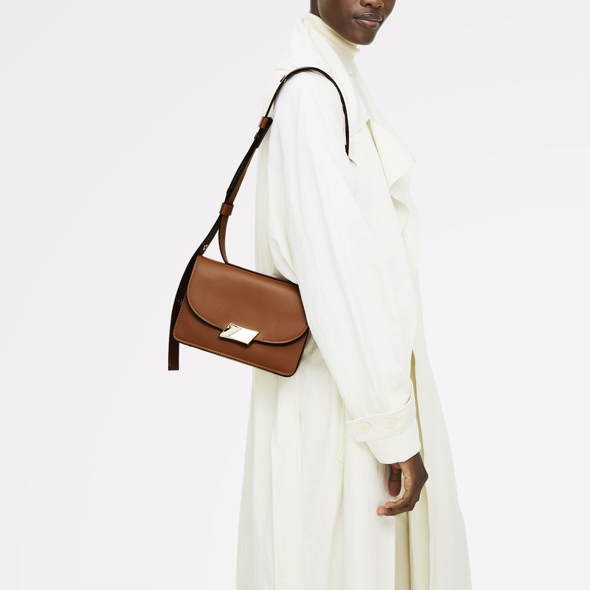 The Belsize Leather Small Flapover Shoulder Bag in Toffee - 112265