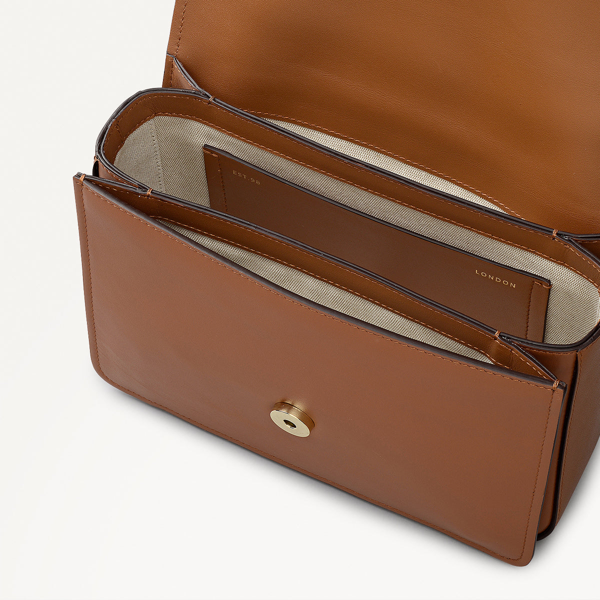 The Belsize Leather Small Flapover Shoulder Bag in Toffee - 112265