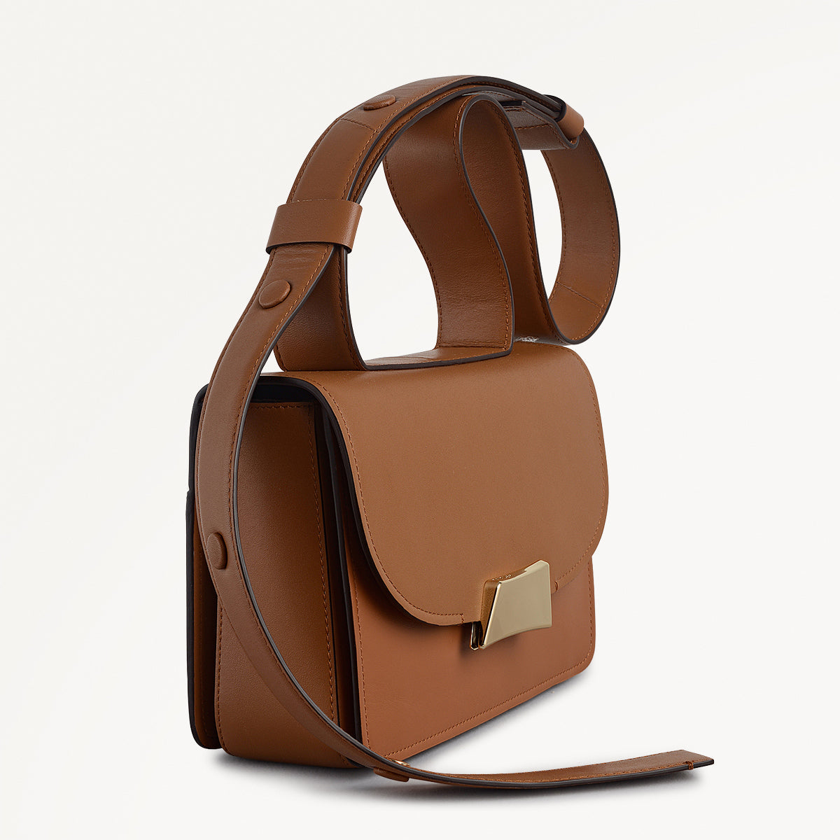 The Belsize Leather Small Flapover Shoulder Bag in Toffee - 112265