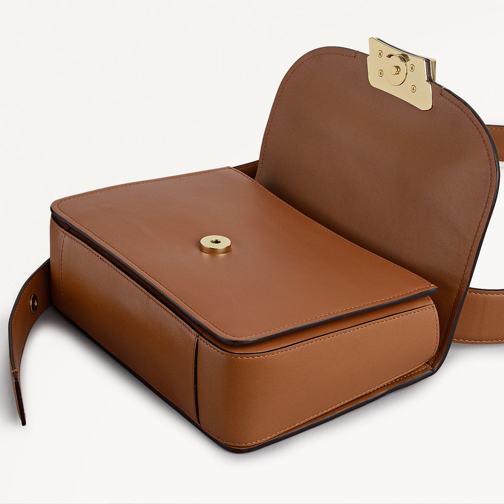 The Belsize Leather Small Flapover Shoulder Bag in Toffee - 112265
