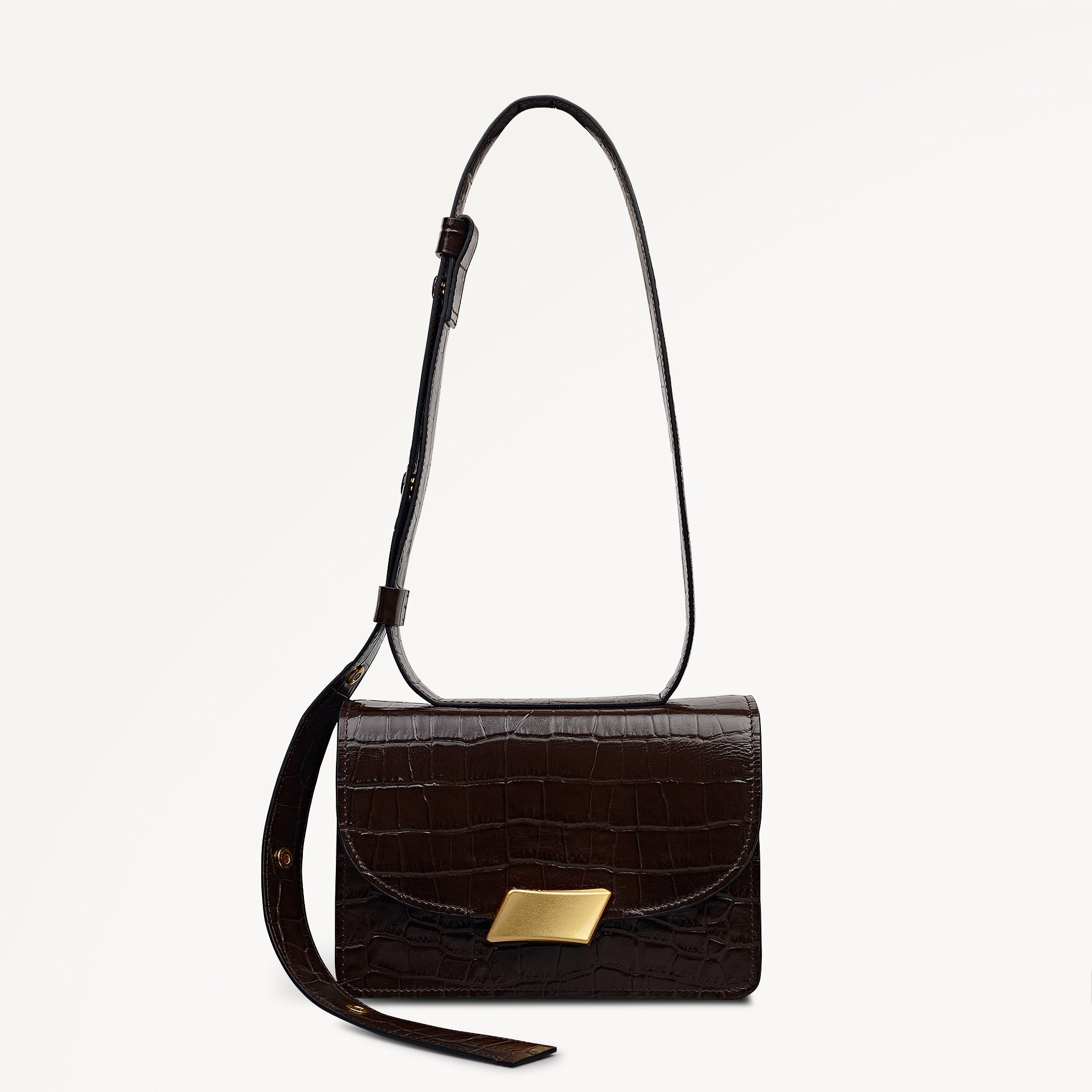The Belsize Leather Small Flapover Shoulder Bag in Dark Oak - 112266