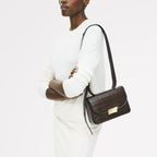 The Belsize Leather Small Flapover Shoulder Bag in Dark Oak - 112266