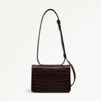 The Belsize Leather Small Flapover Shoulder Bag in Dark Oak - 112266
