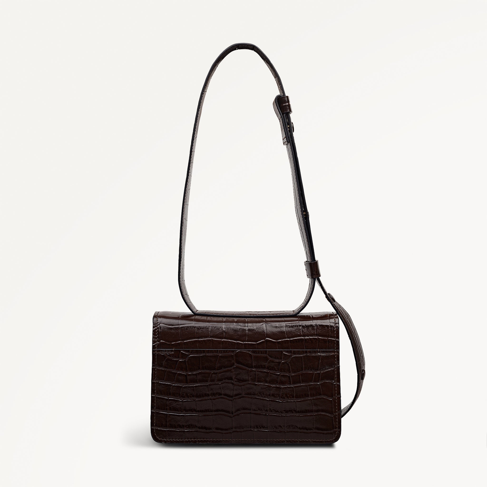 The Belsize Leather Small Flapover Shoulder Bag in Dark Oak - 112266