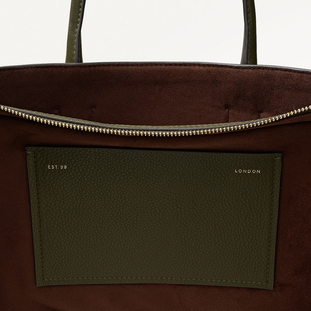 The Romilly Leather Large Ziptop Grab Bag in Pine Needle - 112268