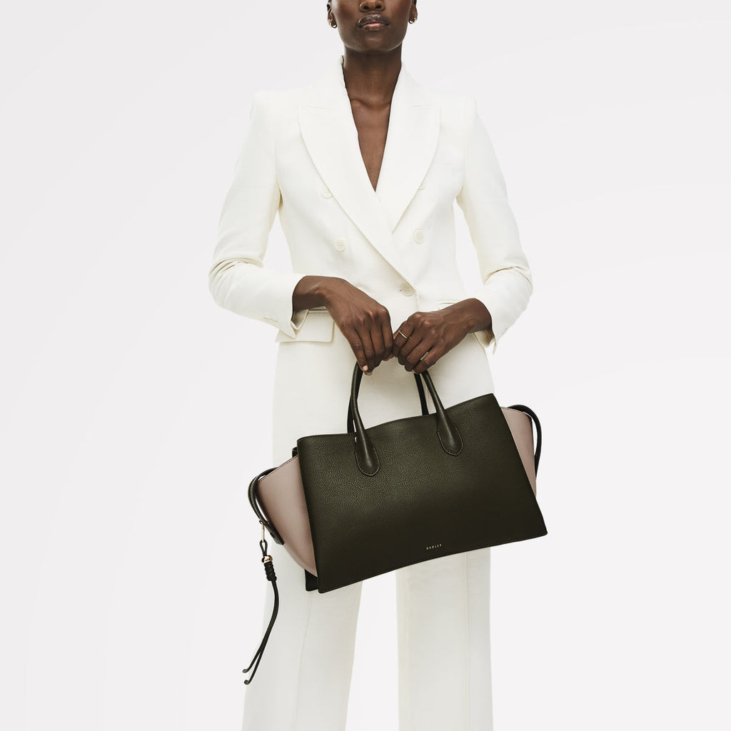 The Romilly Leather Large Ziptop Grab Bag in Pine Needle - 112268