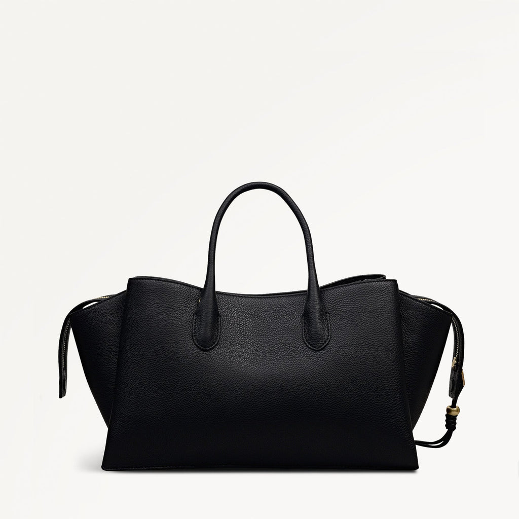 The Romilly Leather Large Ziptop Grab Bag in Black - 112269