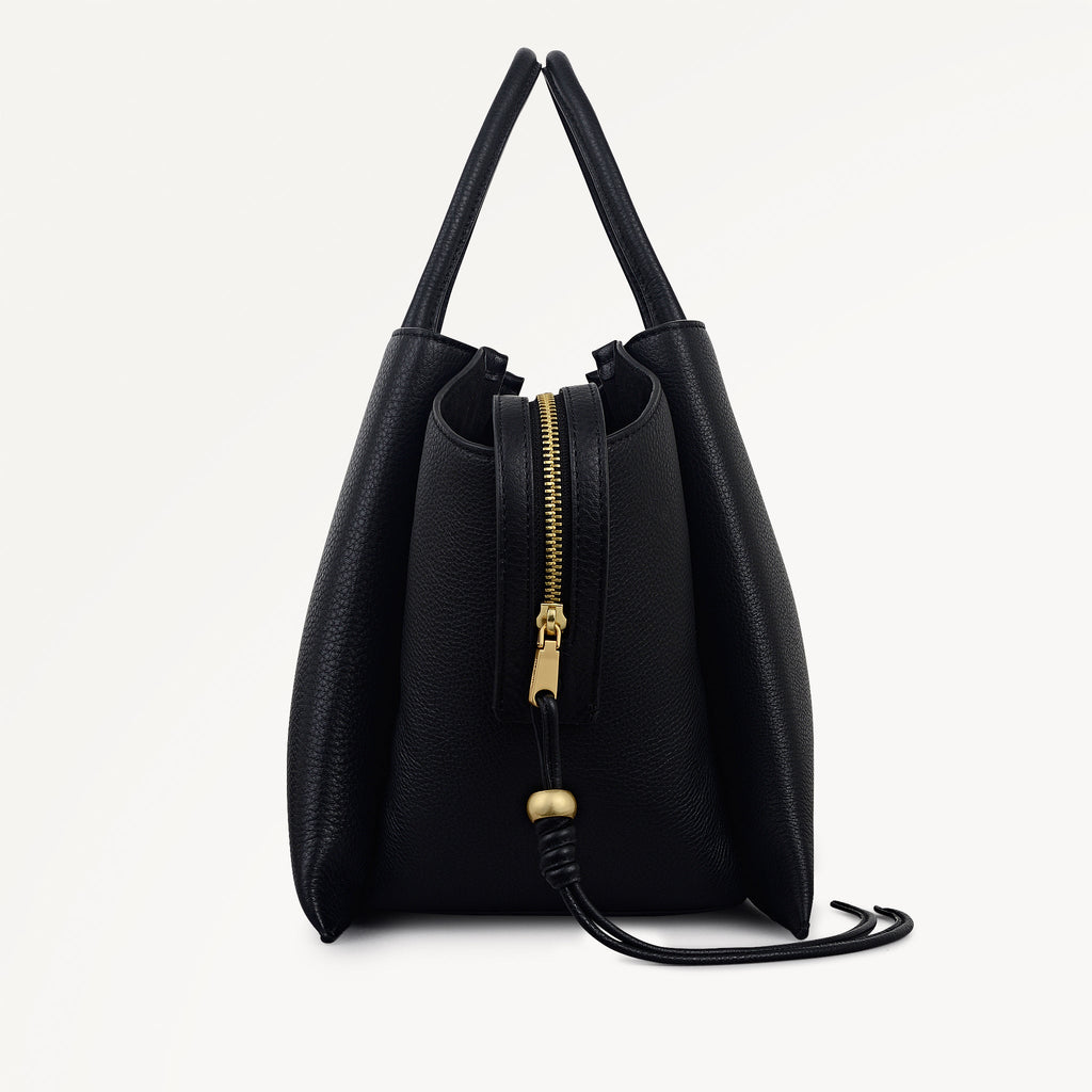 The Romilly Leather Large Ziptop Grab Bag in Black - 112269