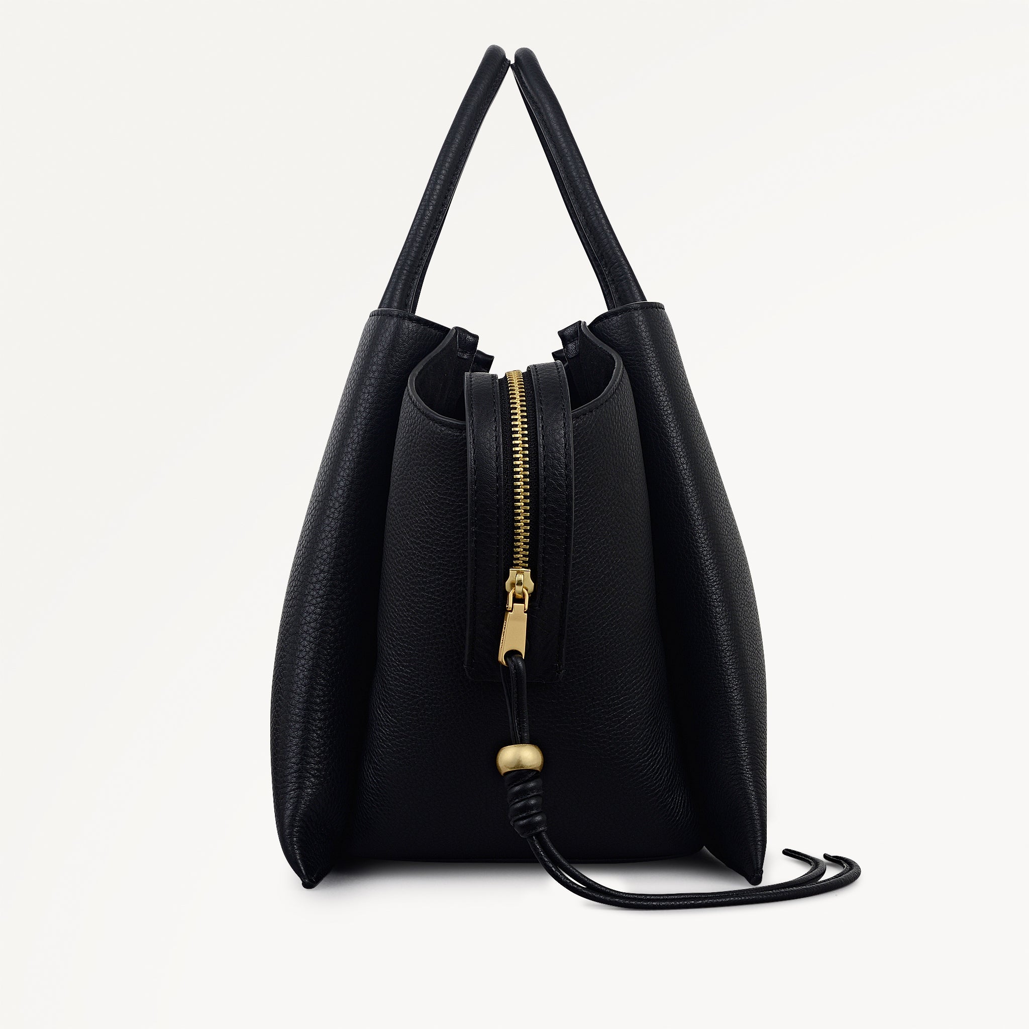The Romilly Leather Large Ziptop Grab Bag in Black - 112269