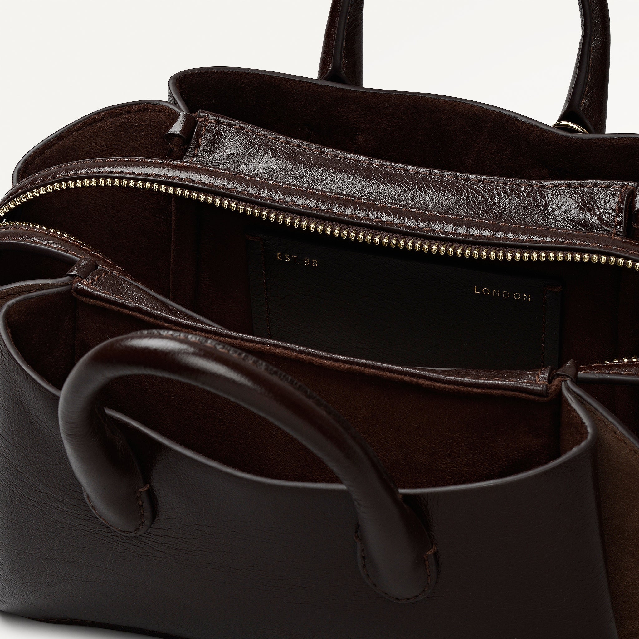 The Romilly Leather Small Ziptop Grab Bag in Dark Oak - 112272