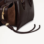 The Romilly Leather Small Ziptop Grab Bag in Dark Oak - 112272