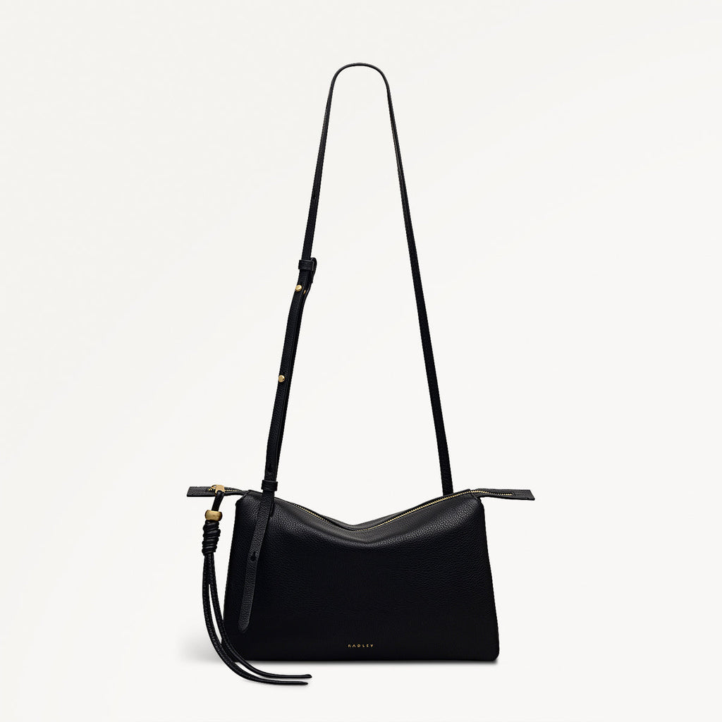 The Romilly Leather Medium Ziptop Cross Body Bag in Black - 112275