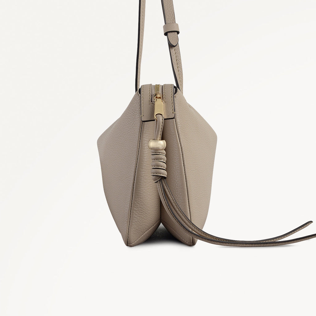 The Romilly Leather Medium Ziptop Cross Body Bag in Porcini - 112276