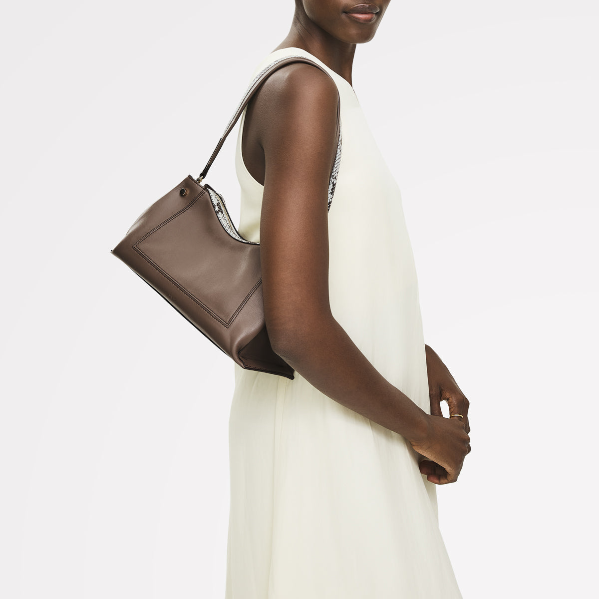 Hope Gardens Leather Medium Ziptop Shoulder Bag in Coffee - 112278