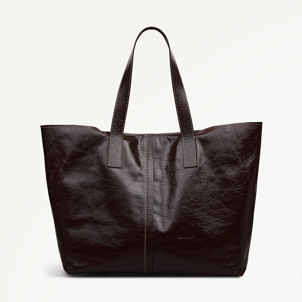 Broadway Market Leather Large Open Top Tote Bag in Dark Oak - 112280