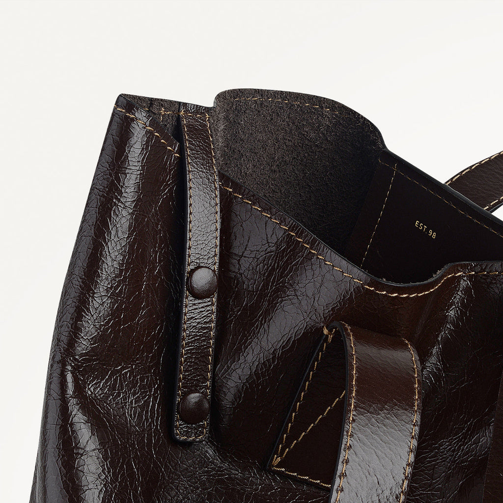 Broadway Market Leather Large Open Top Tote Bag in Dark Oak - 112280