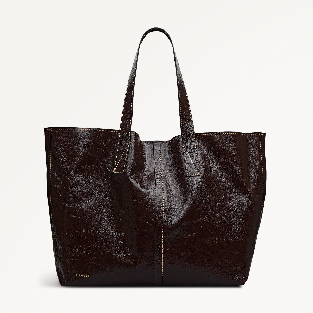 Broadway Market Leather Large Open Top Tote Bag in Dark Oak - 112280