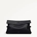 Fleet Street Leather Large Flapover Clutch Bag in Black - 112284