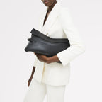 Fleet Street Leather Large Flapover Clutch Bag in Black - 112284