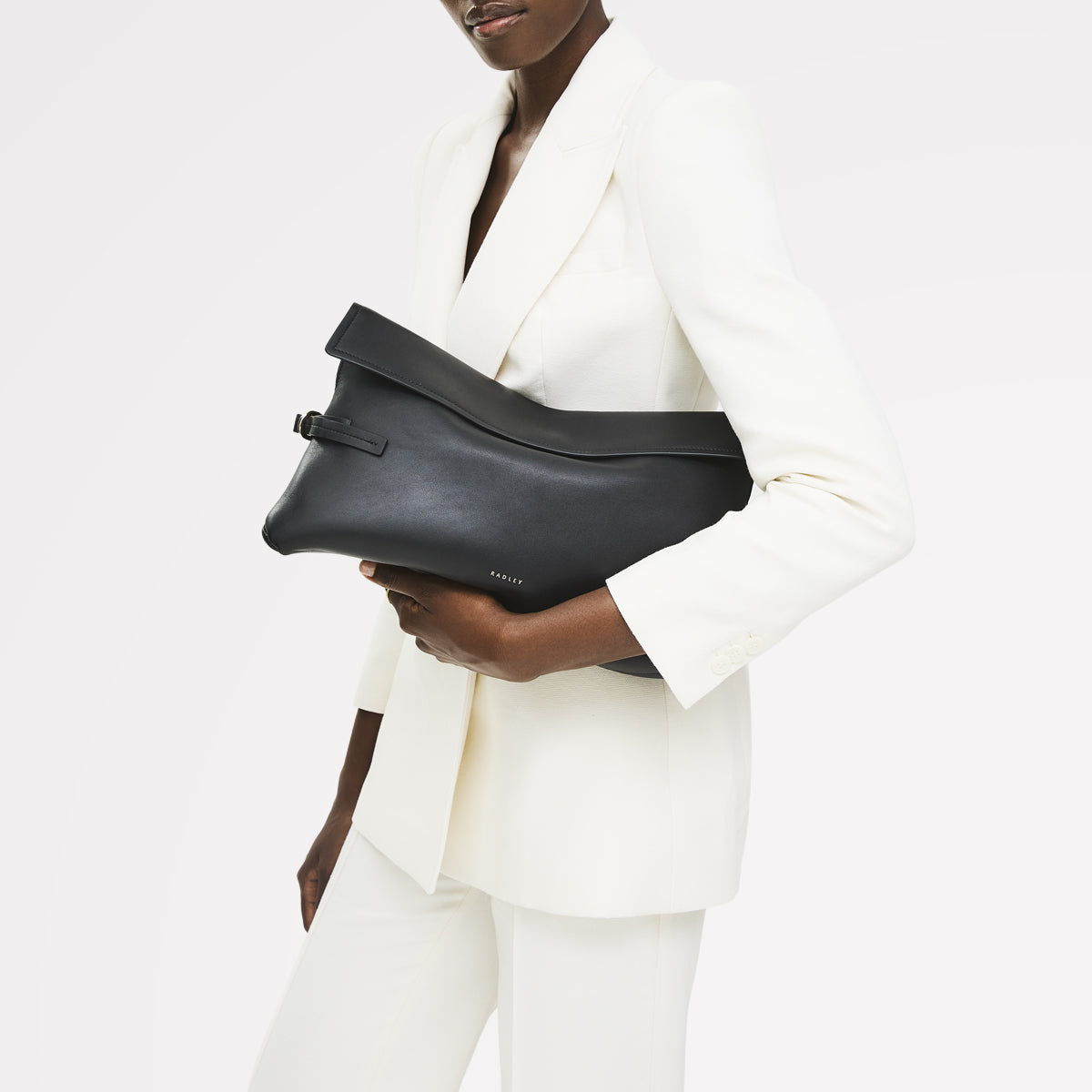 Fleet Street Leather Large Flapover Clutch Bag in Black - 112284