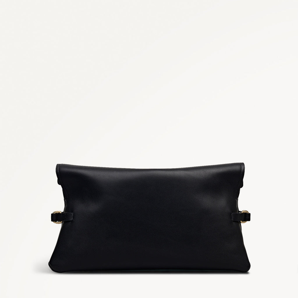 Fleet Street Leather Large Flapover Clutch Bag in Black - 112284