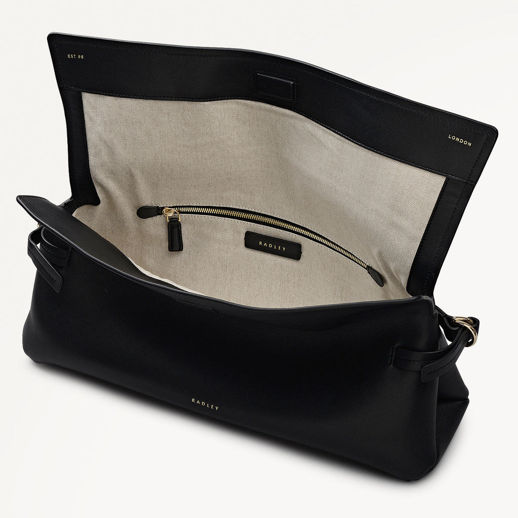 Fleet Street Leather Large Flapover Clutch Bag in Black - 112284