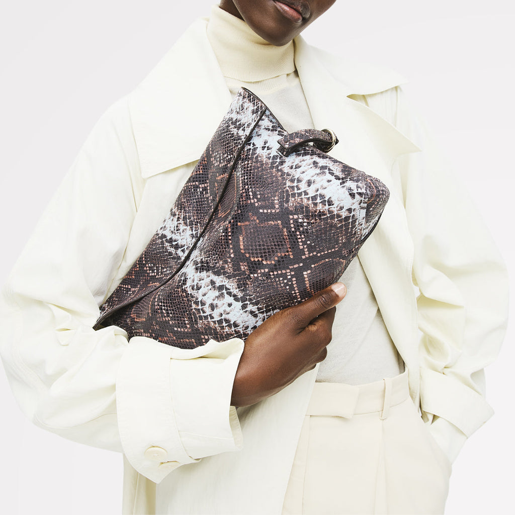 Fleet Street Leather Large Flapover Clutch Bag in Carmine - 112285