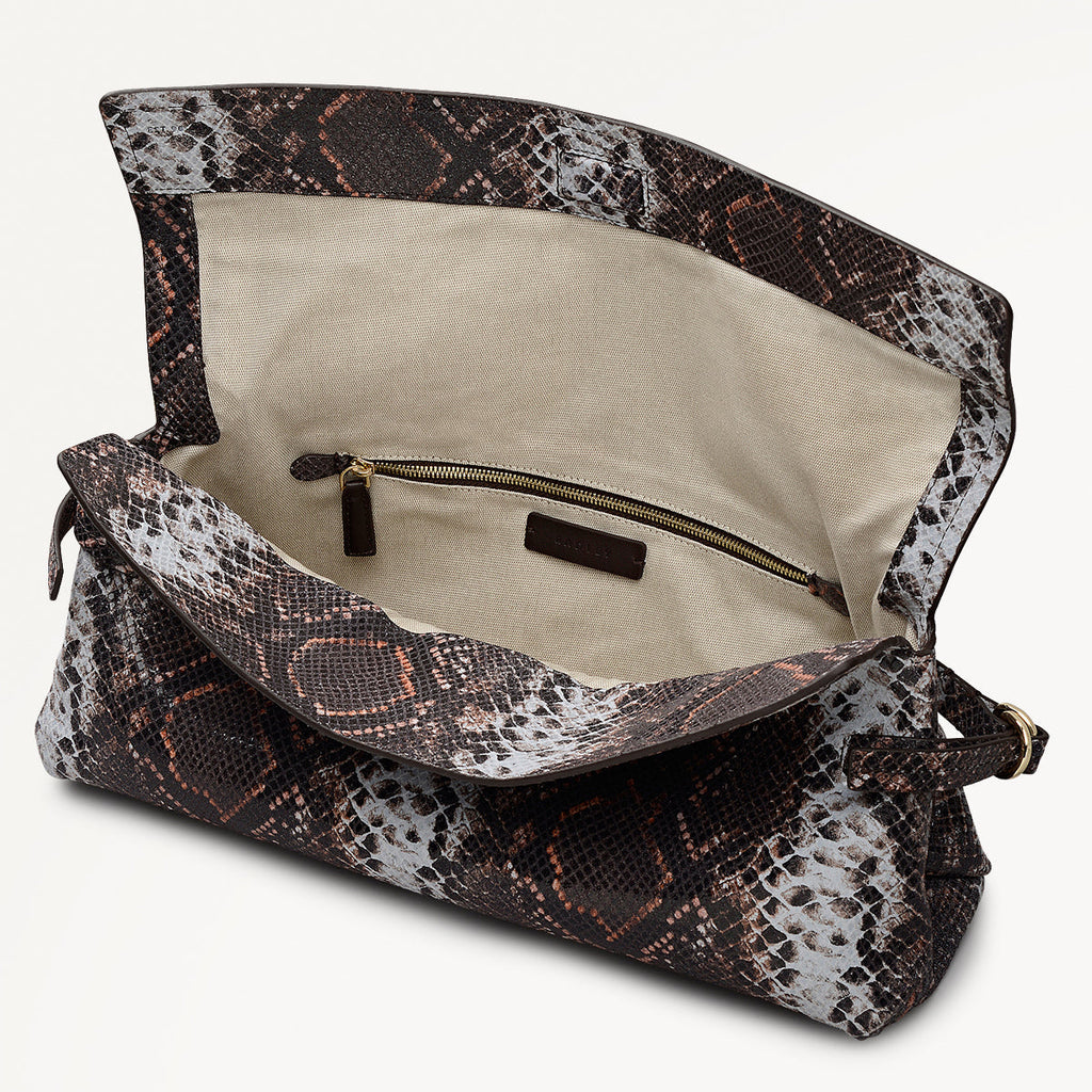 Fleet Street Leather Large Flapover Clutch Bag in Carmine - 112285