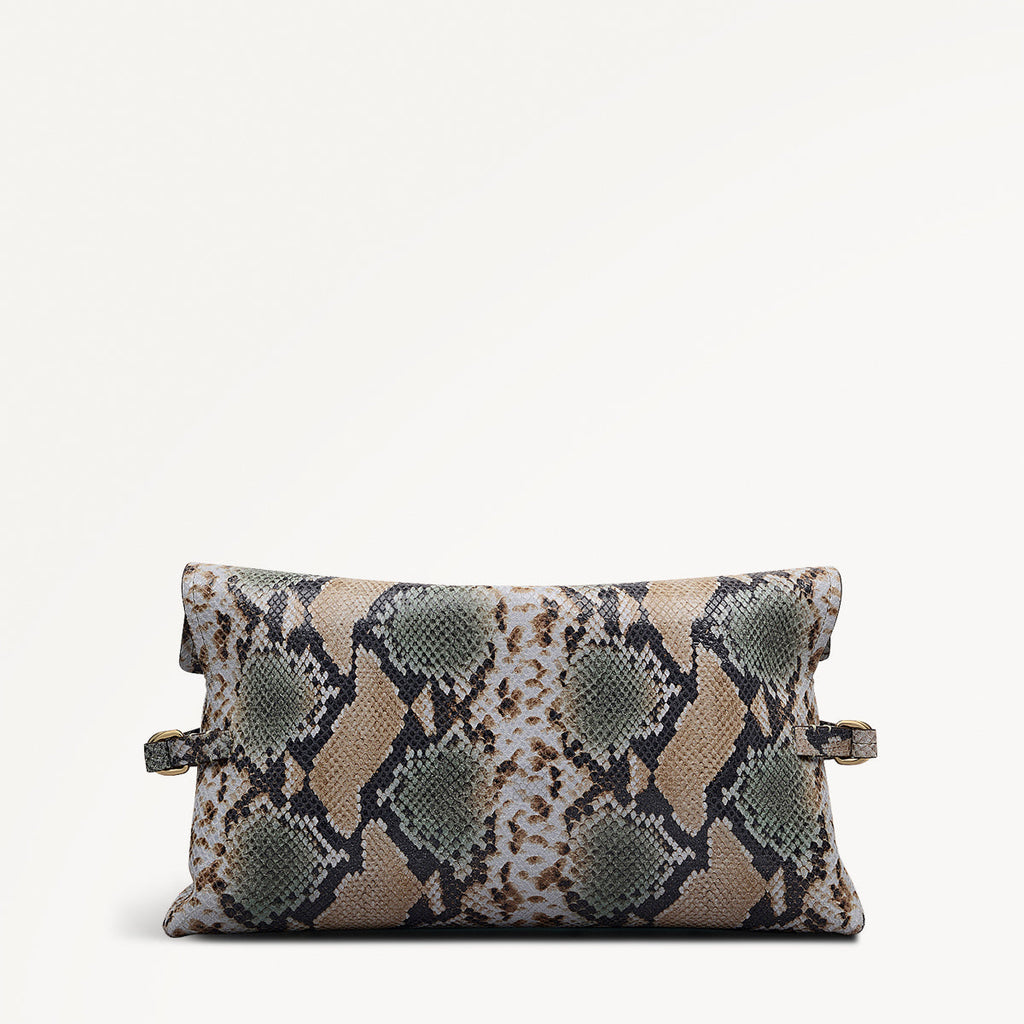 Fleet Street Leather Large Flapover Clutch Bag in Pine Needle - 112286