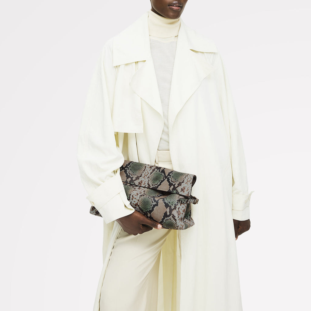 Fleet Street Leather Large Flapover Clutch Bag in Pine Needle - 112286