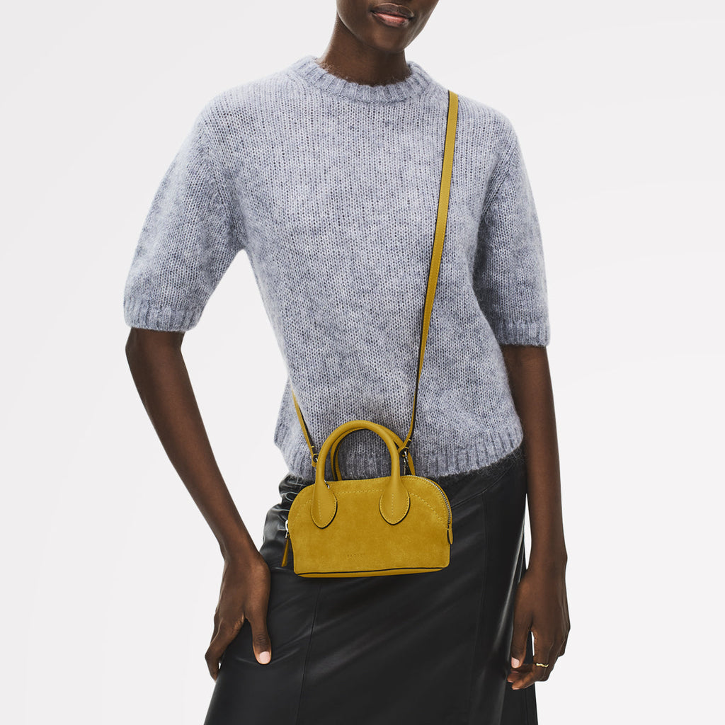 The Muriel Leather Micro Ziptop Grab Bag in Ochre - 112297