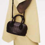 The Muriel Leather Micro Ziptop Grab Bag in Dark Oak - 112298