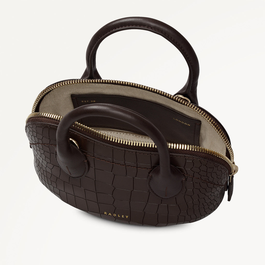 The Muriel Leather Micro Ziptop Grab Bag in Dark Oak - 112298