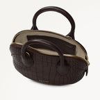 The Muriel Leather Micro Ziptop Grab Bag in Dark Oak - 112298