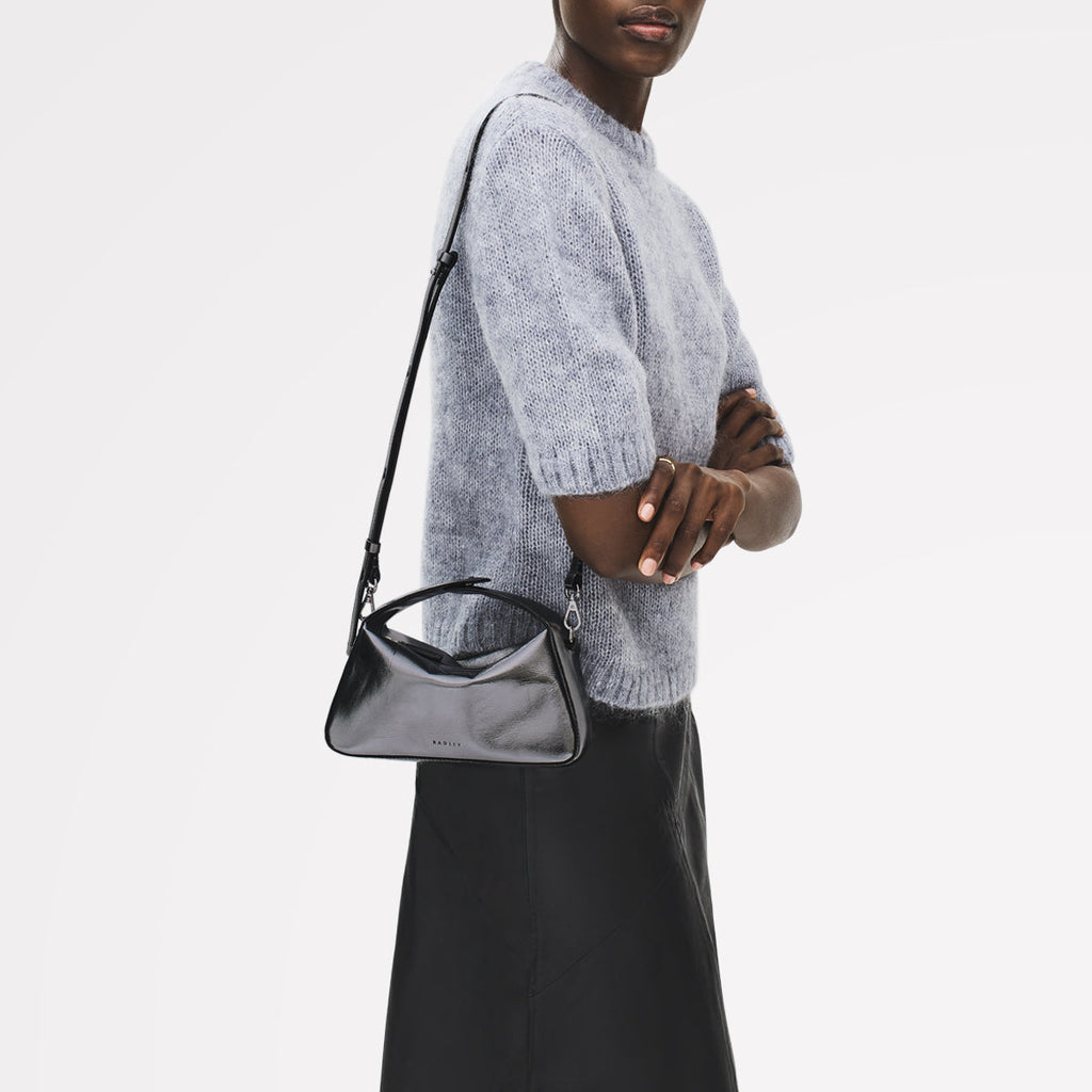 De Beauvoir Leather Small Ziptop Grab Bag in Silver - 112303