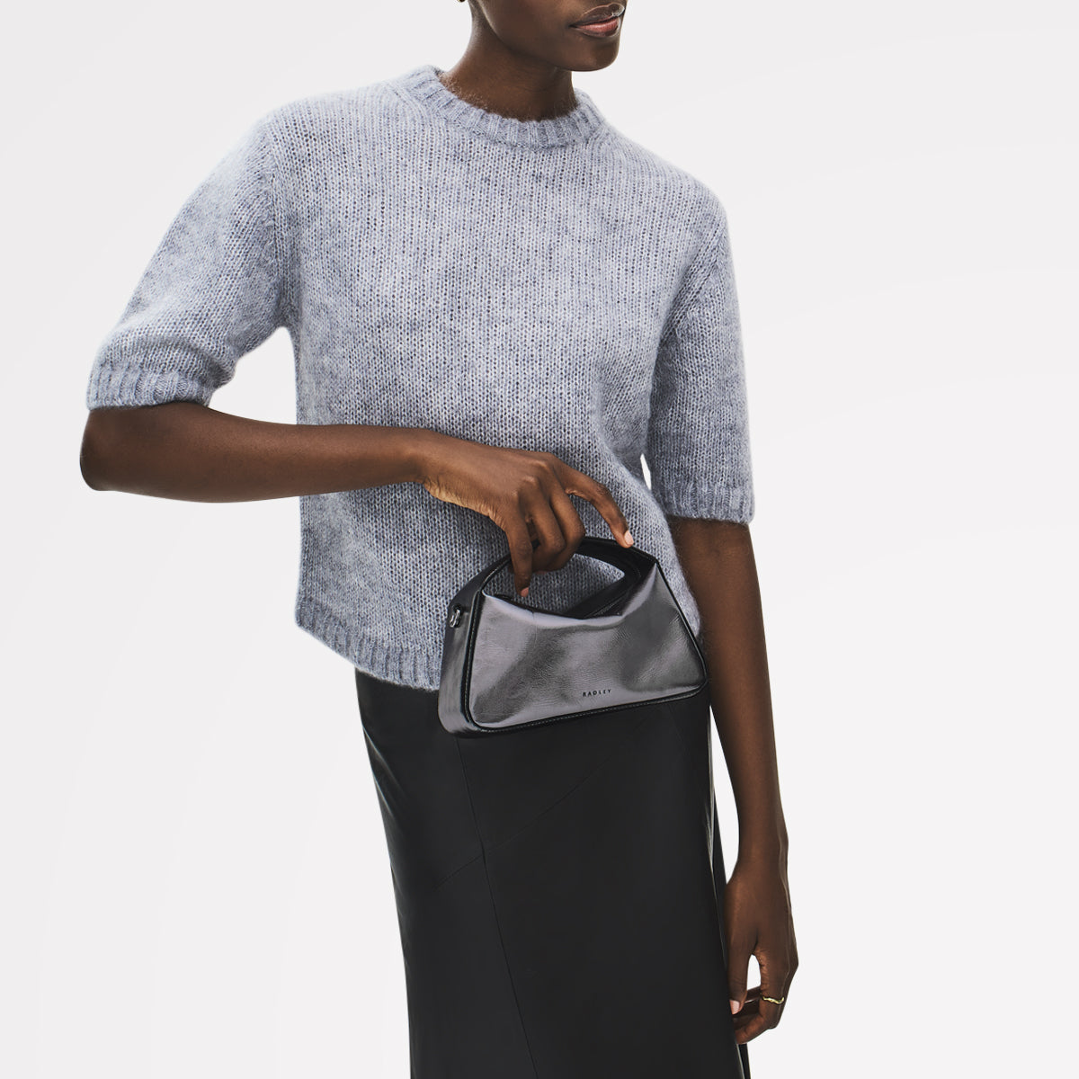 De Beauvoir Leather Small Ziptop Grab Bag in Silver - 112303