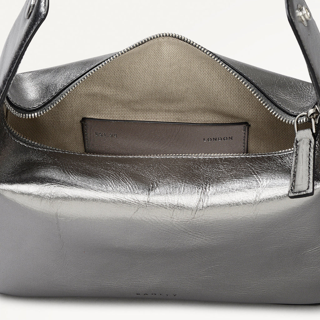De Beauvoir Leather Small Ziptop Grab Bag in Silver - 112303