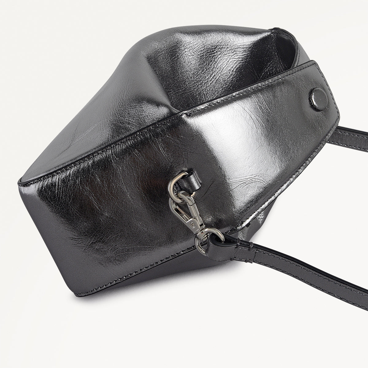 De Beauvoir Leather Small Ziptop Grab Bag in Silver - 112303