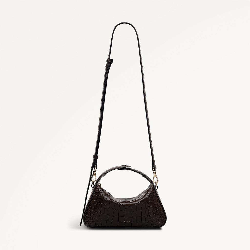 De Beauvoir Leather Small Ziptop Grab Bag in Dark Oak - 112304