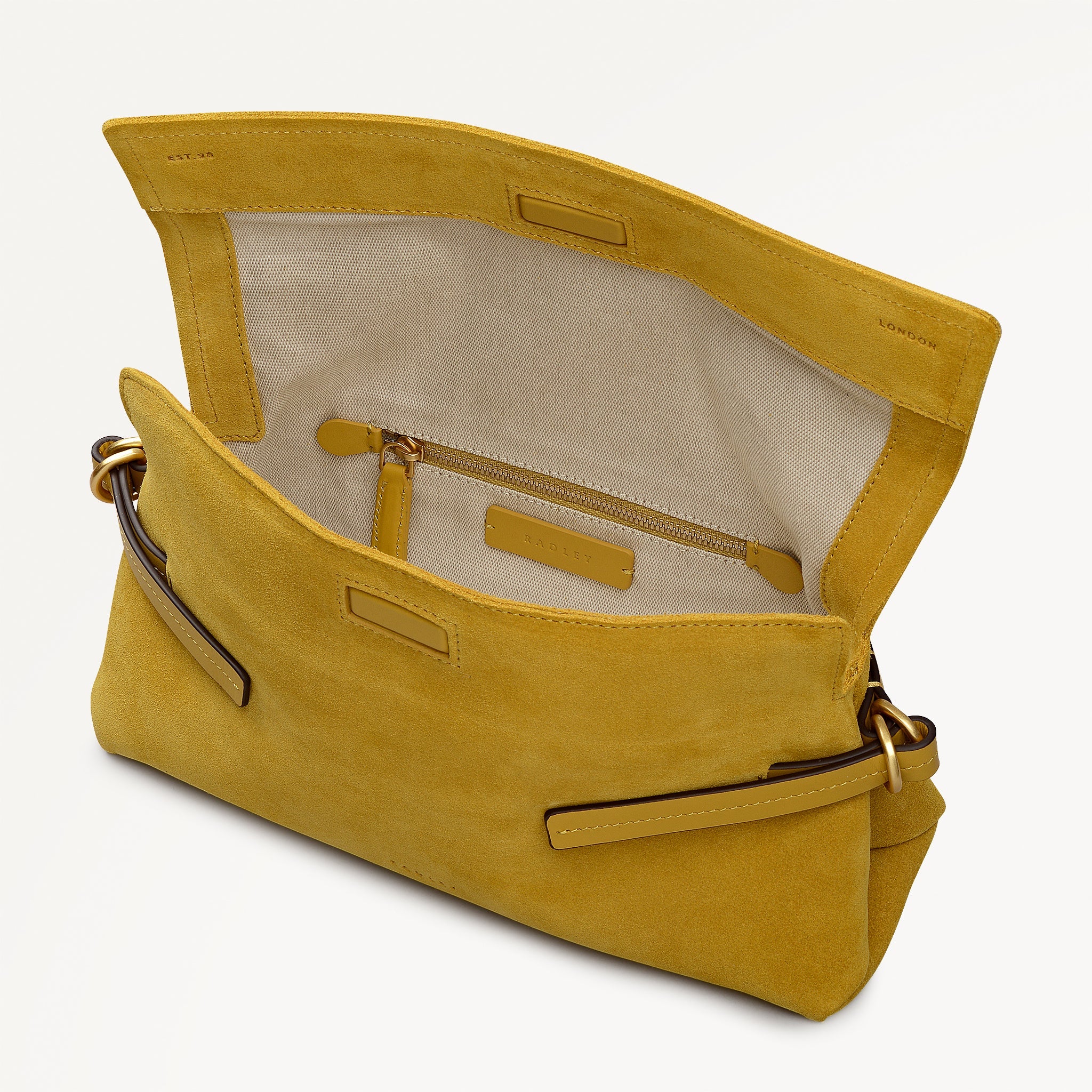 Fleet Street Leather Medium Flapover Clutch Bag in Ochre - 112305