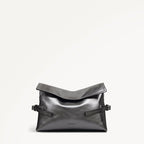 Fleet Street Leather Medium Flapover Clutch Bag in Silver - 112307