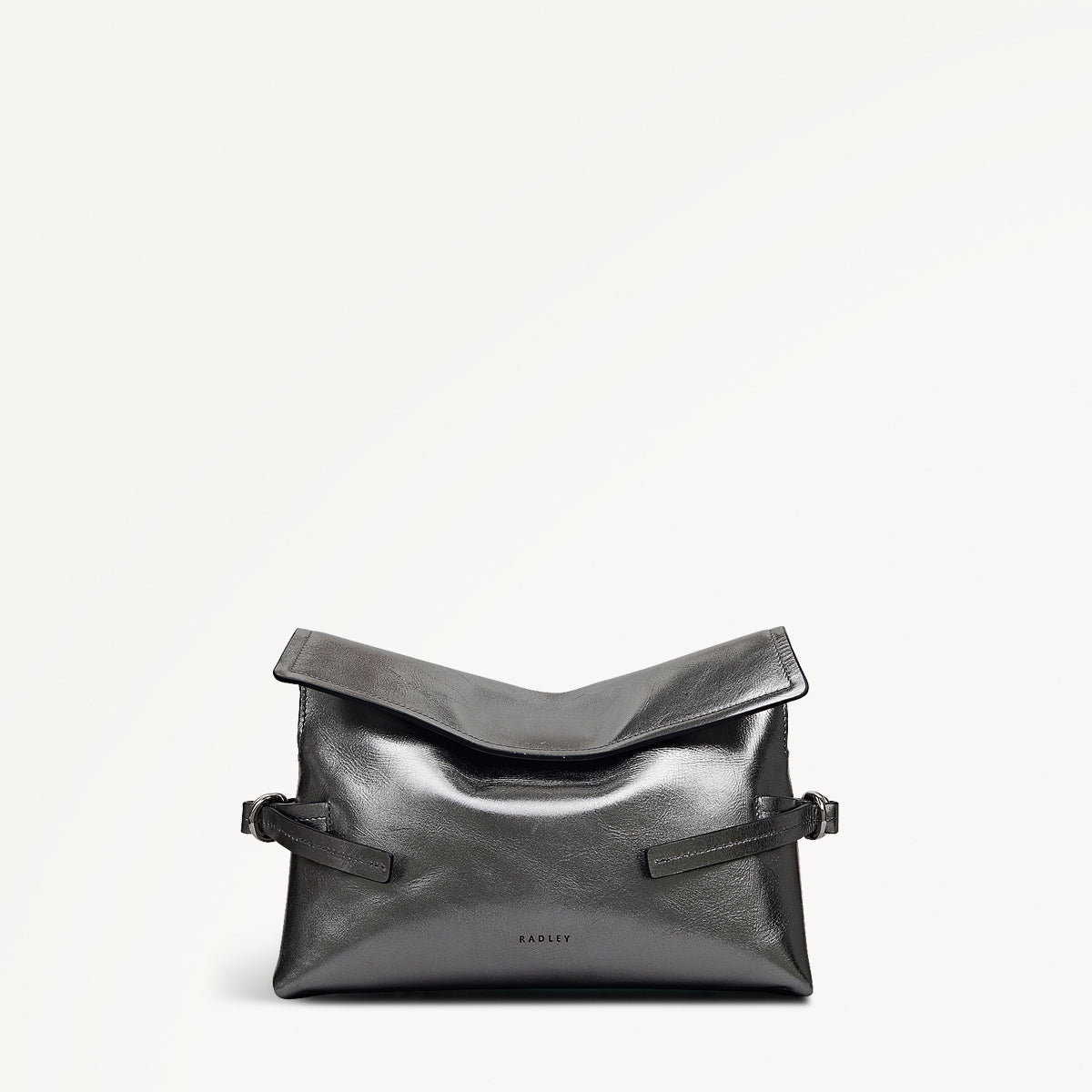 Fleet Street Leather Medium Flapover Clutch Bag in Silver - 112307