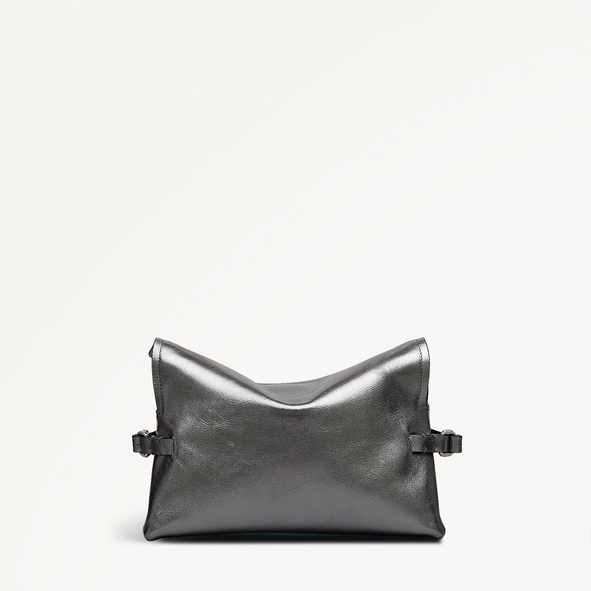 Fleet Street Leather Medium Flapover Clutch Bag in Silver - 112307