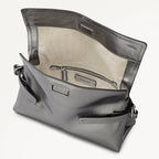 Fleet Street Leather Medium Flapover Clutch Bag in Silver - 112307