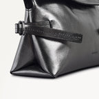 Fleet Street Leather Medium Flapover Clutch Bag in Silver - 112307