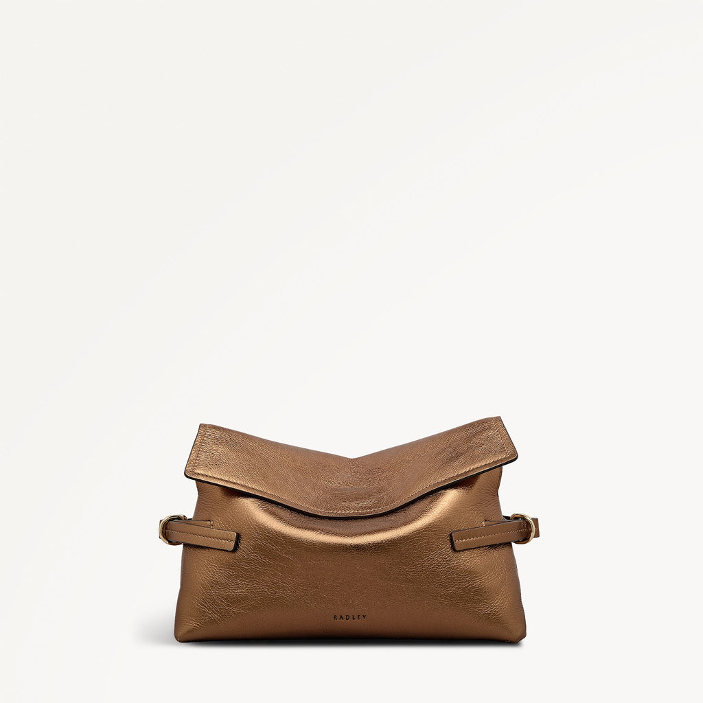 Fleet Street Leather Medium Flapover Clutch Bag in Olive Gold - 112308